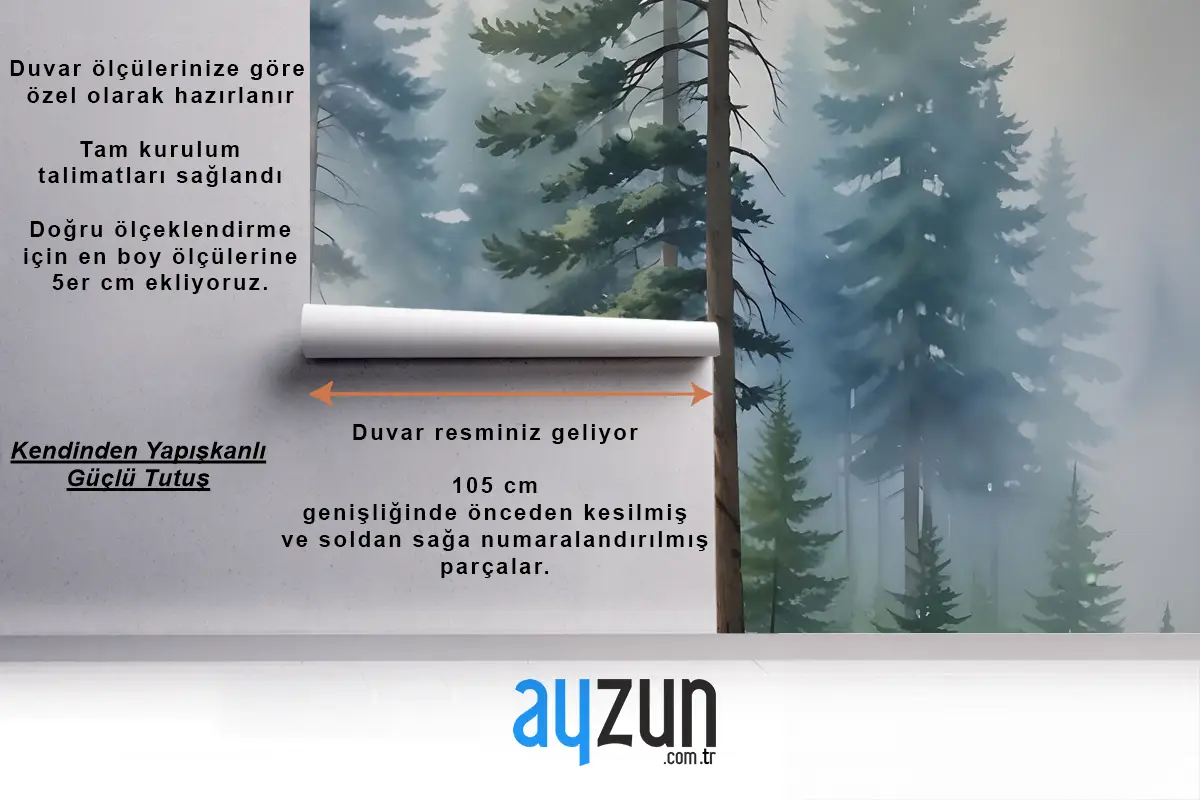 Suluboya Resim Puslu Orman Manzarası Duvar Kağıdı 