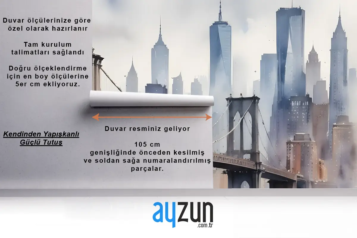 Suluboya Resim New York Şehri Manzara Duvar Kağıdı 