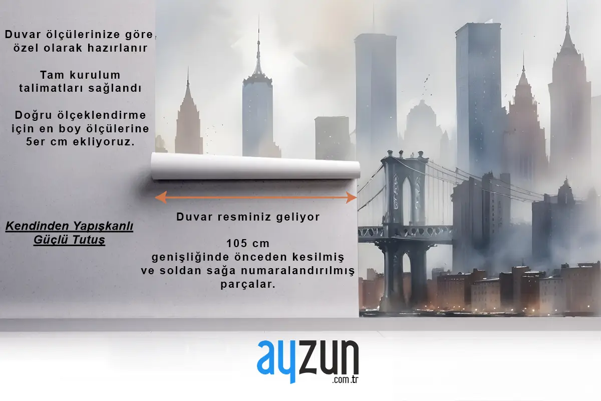 Suluboya Resim New York Şehri Manzara Duvar Kağıdı 