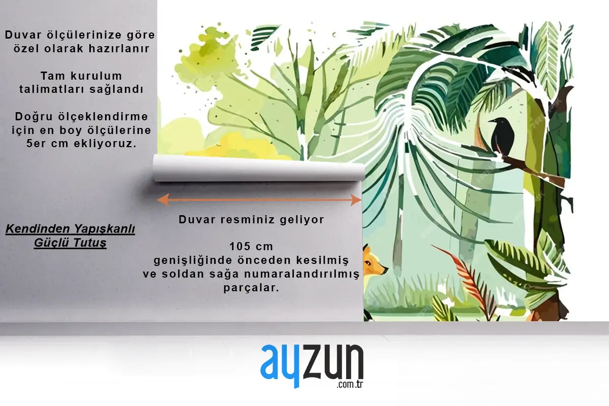Ormanda Bir Köpek Ve Bir Kuşun Suluboya Resim Çocuk Odası Duvar Kağıdı