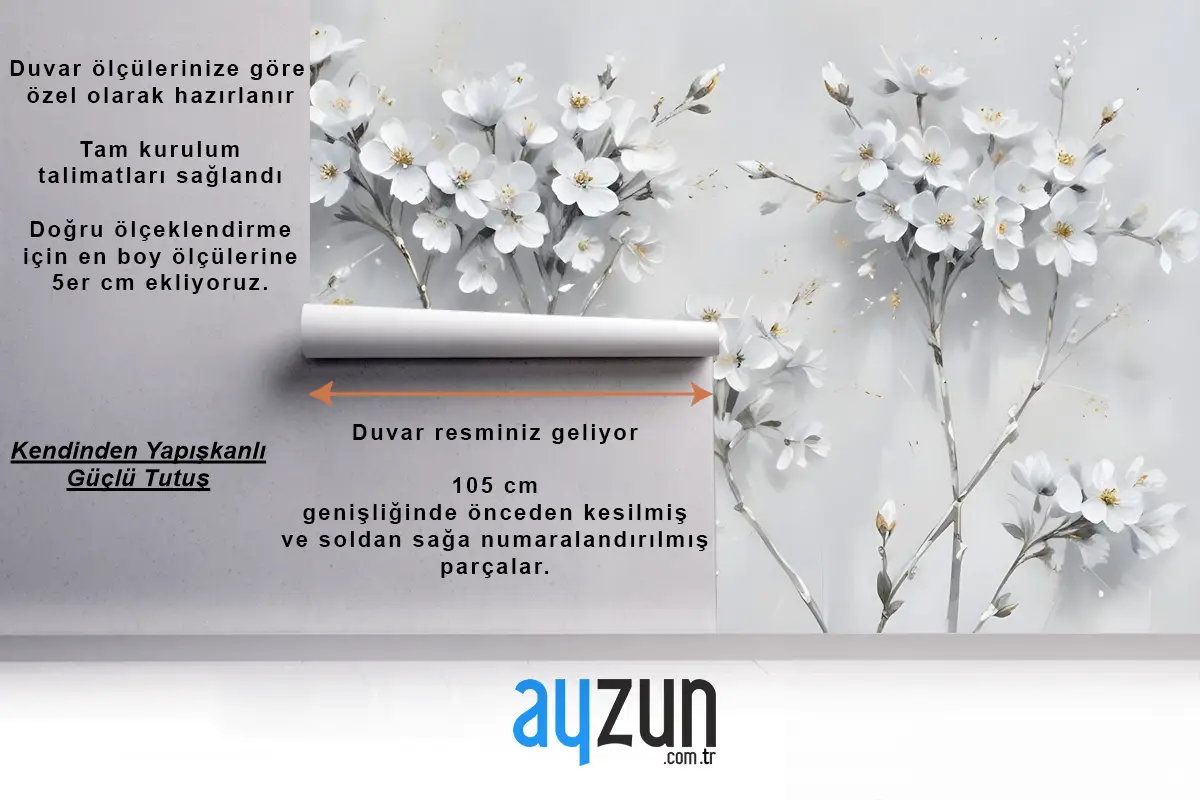 Suluboya Resim Beyaz Çiçekler Duvar Kağıdı 