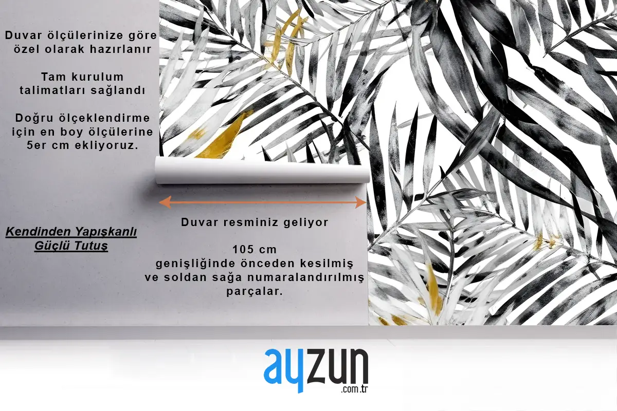 Suluboya Palmiye Yaprağı Desenli Duvar Kağıdı