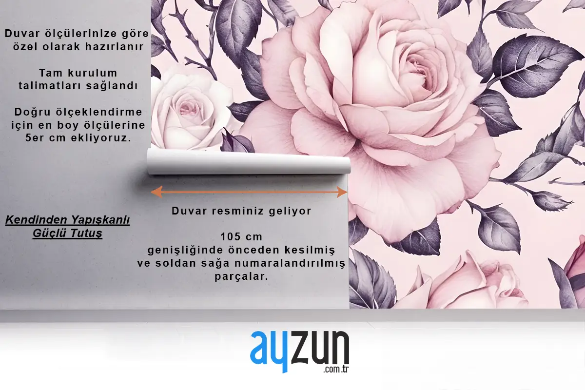 Suluboya Pembe Çiçek Desenli Duvar Kağıdı