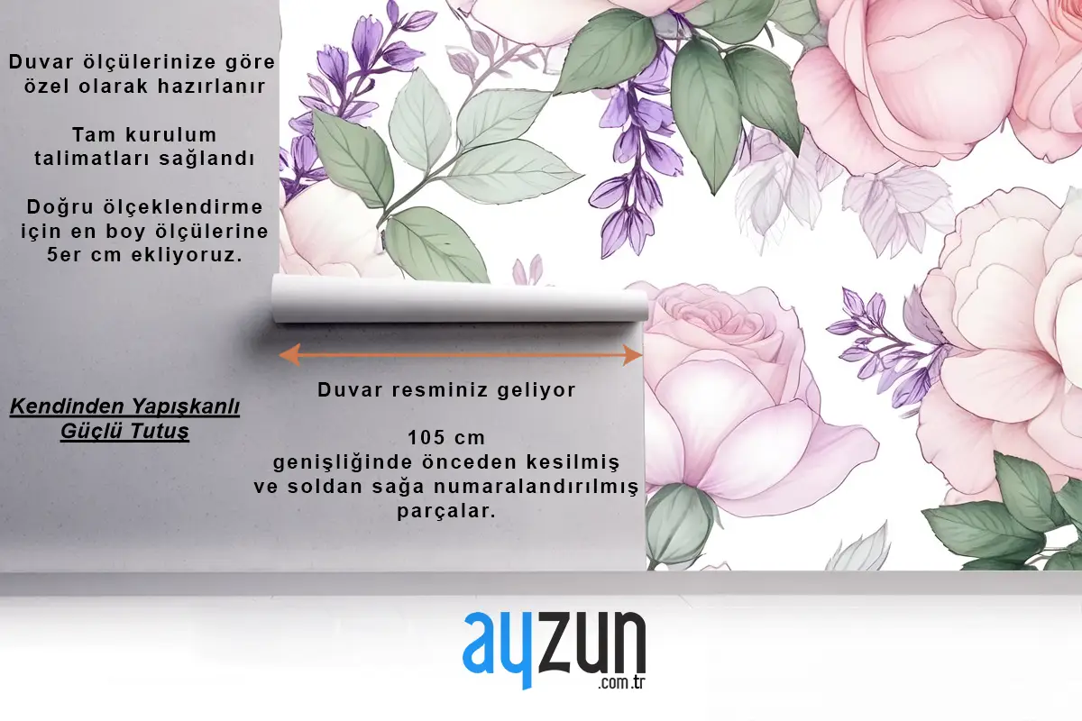 Wisteria Duvar Kağıdı  Ile Suluboya Pembe Çiçek Desenli