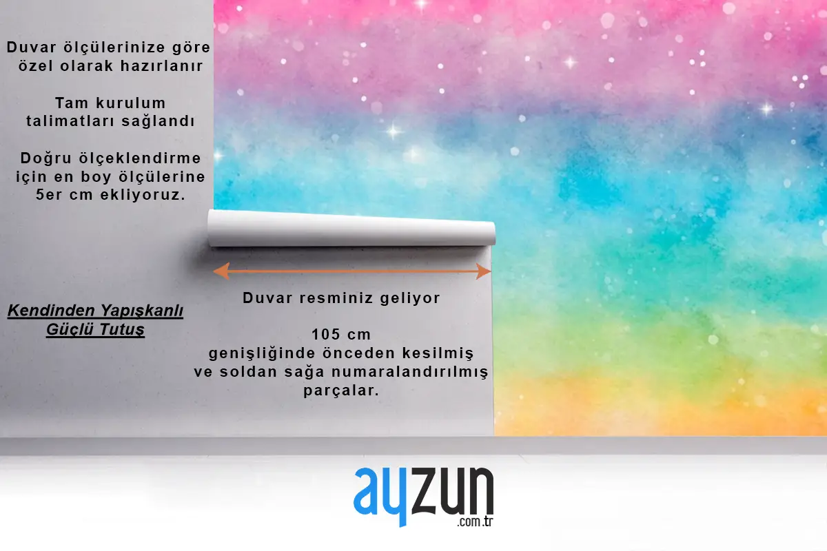 Suluboya Gökkuşağı Arka Plan  Çocuk Odası Duvar Kağıdı