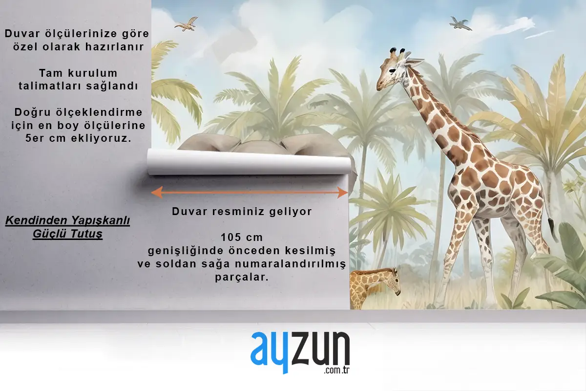 Ormandaki Suluboya Safari Hayvanları Çocuk Odası Duvar Kağıdı 