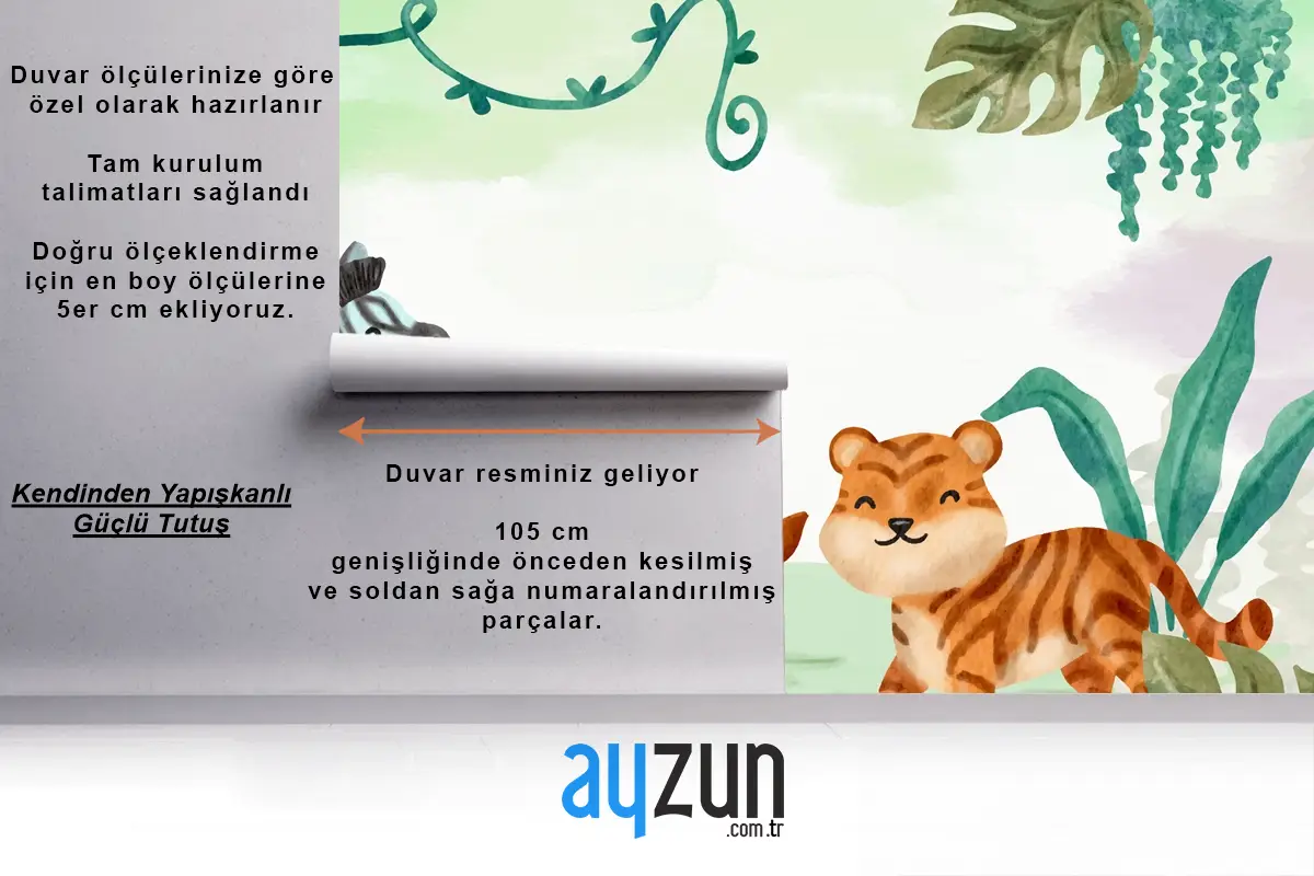 Suluboya Safari Arka Plan Boys Çocuk Odası Duvar Kağıdı 
