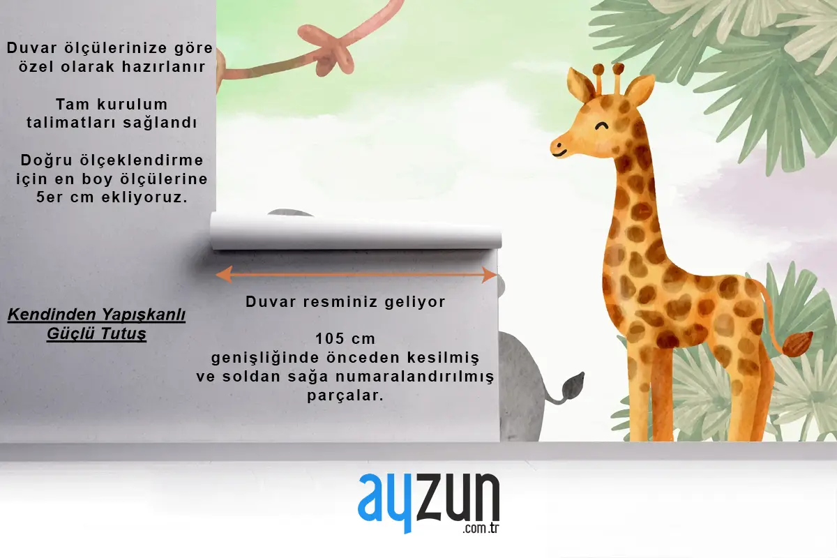 Suluboya Safari Arka Plan Çocuk Odası Duvar Kağıdı 