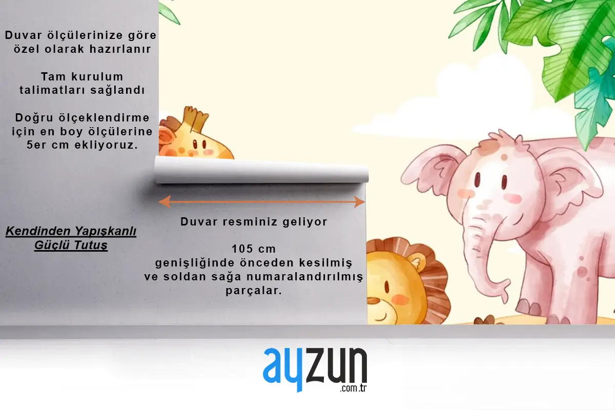 Suluboya Safari Arka Plan Çocuk Odası Duvar Kağıdı 