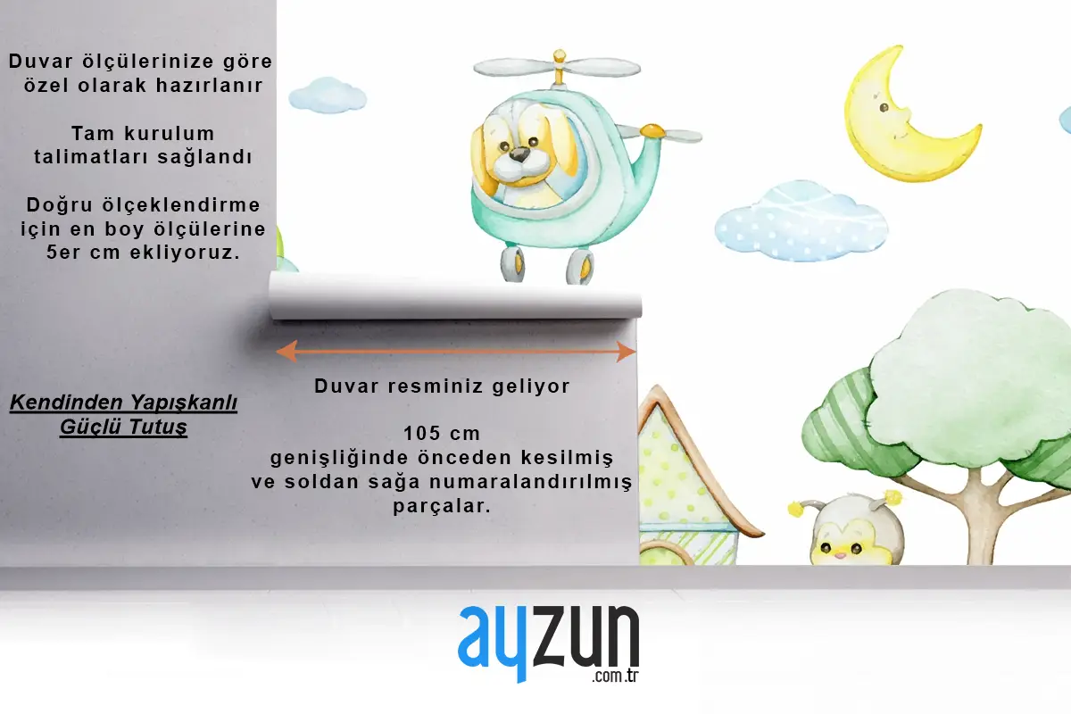 Karikatür Tarzı Tropikal Hayvanlar Araba Helikopter Ay Çocuk Odası Duvar Kağıdı Nde Suluboya Dikişsiz Desen