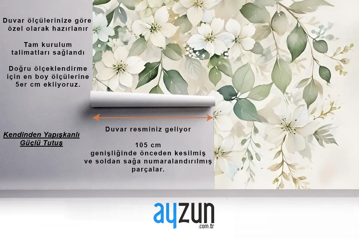  Yeşil Yapraklı Suluboya Yumuşak Çiçek