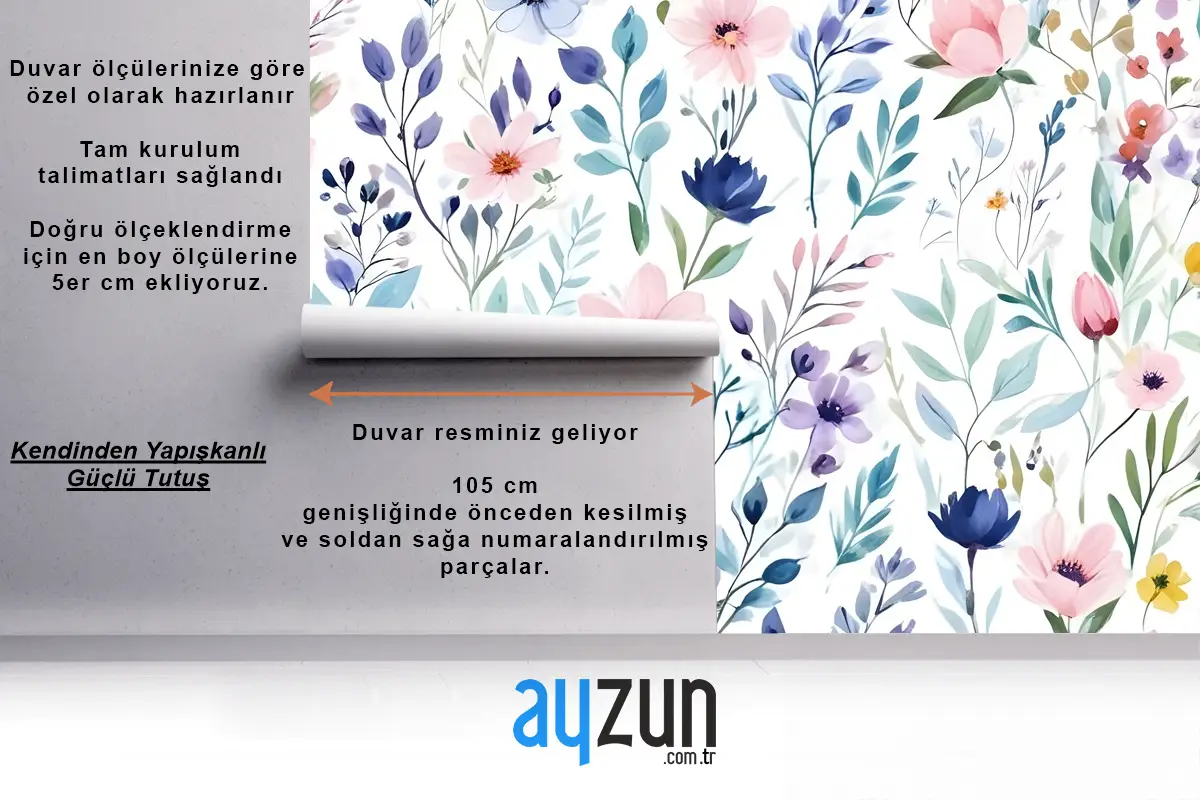 Suluboya Bahar Çiçek Çocuk Odası Duvar Kağıdı 