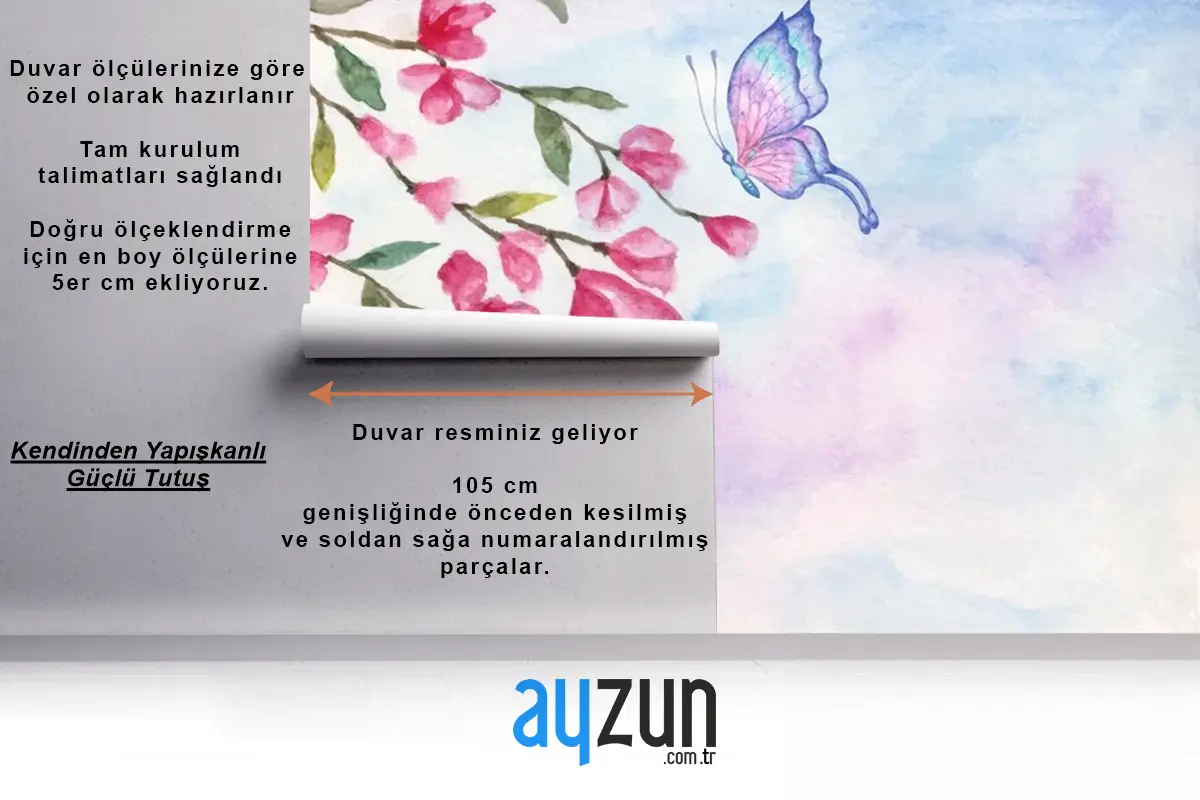 Güzel Kelebekler Çocuk Odası Duvar Kağıdı Ile Suluboya Bahar Manzara Arka Plan