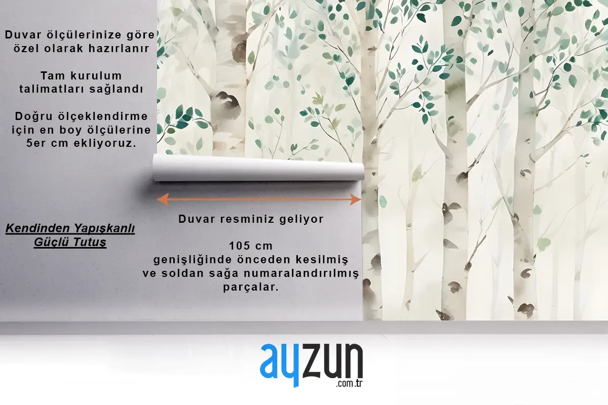 Yeşil Kahverengi Küçük Yapraklı Suluboya Tarzı Orman Duvar Kağıdı