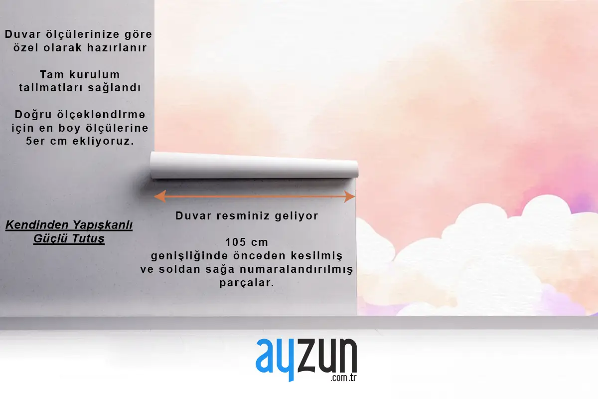 Suluboya Şeker Pamuk Bulutlar Arka Plan Çocuk Odası Duvar Kağıdı