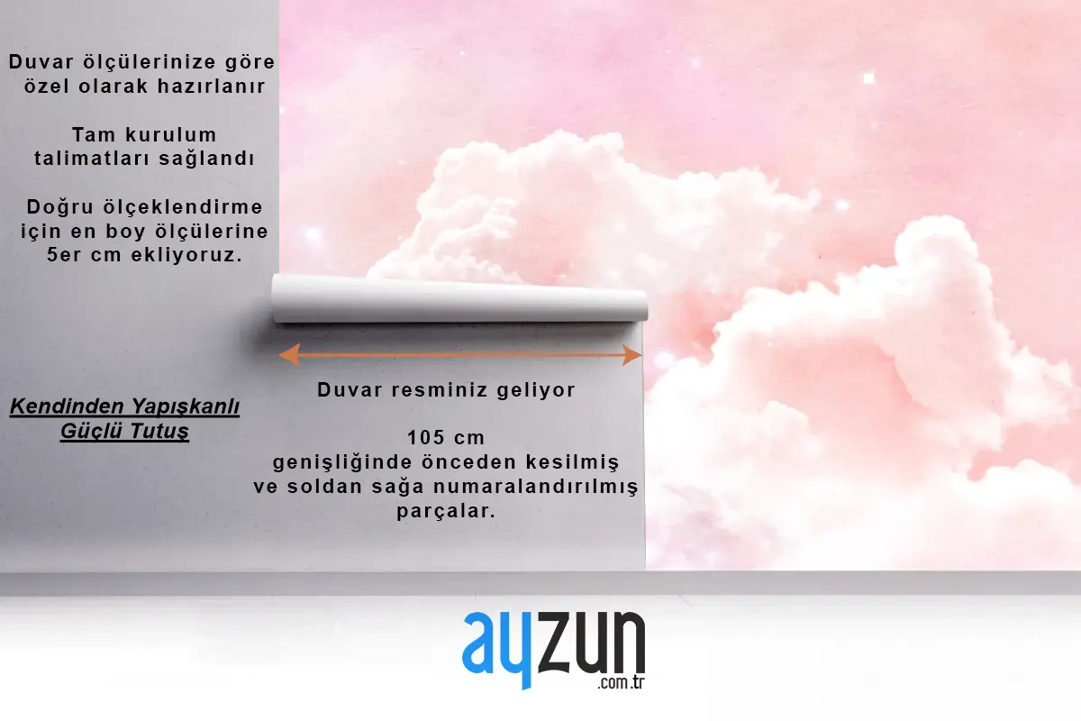 Suluboya Şeker Pamuk Bulutlar Arka Plan Çocuk Odası Duvar Kağıdı 