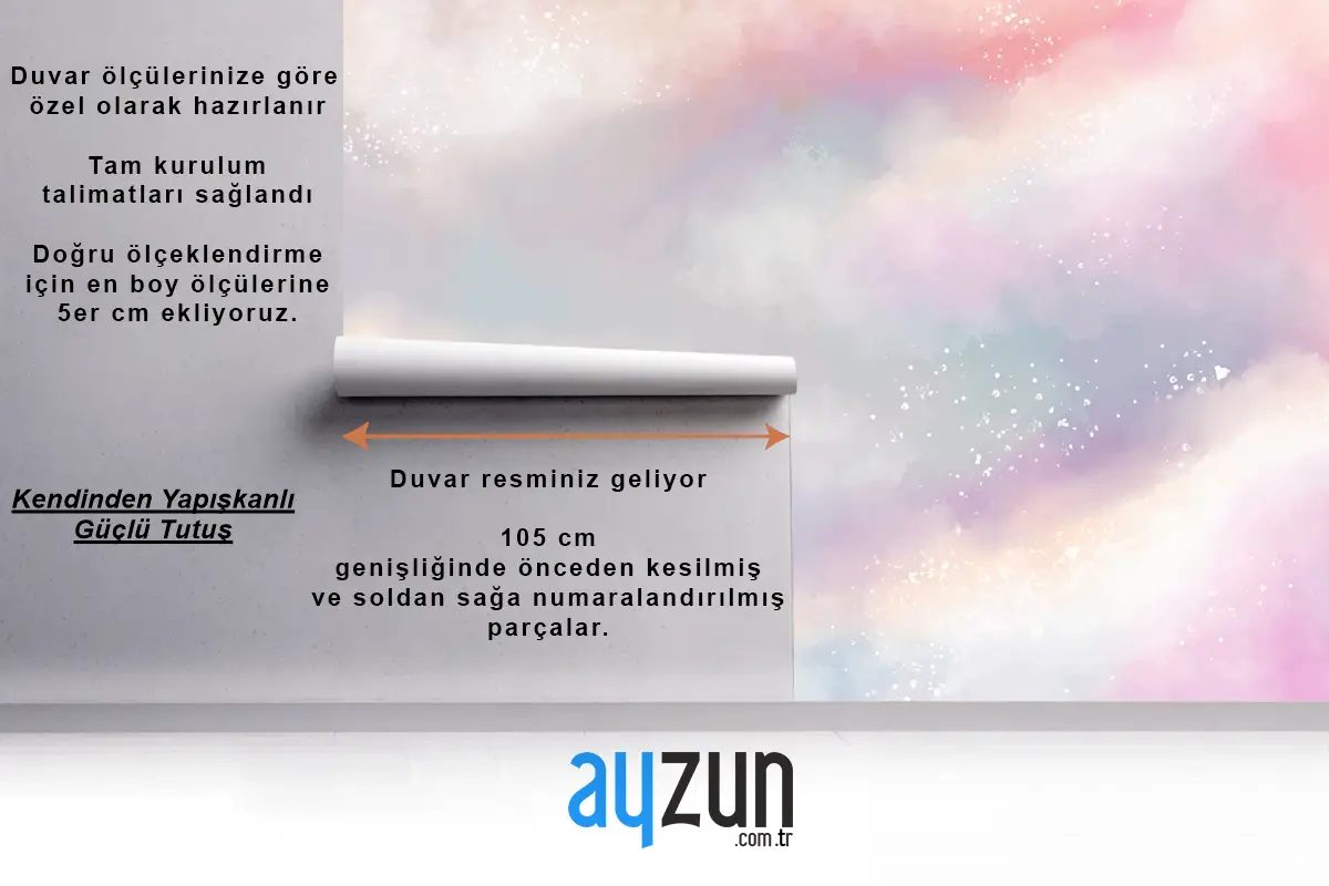 Suluboya Şeker Pamuk Bulutlar Çocuk Odası Duvar Kağıdı