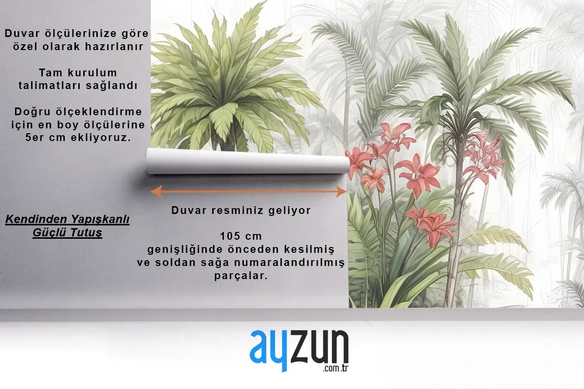 Suluboya Tropikal Yaprak Ve Çiçekler Duvar Kağıdı