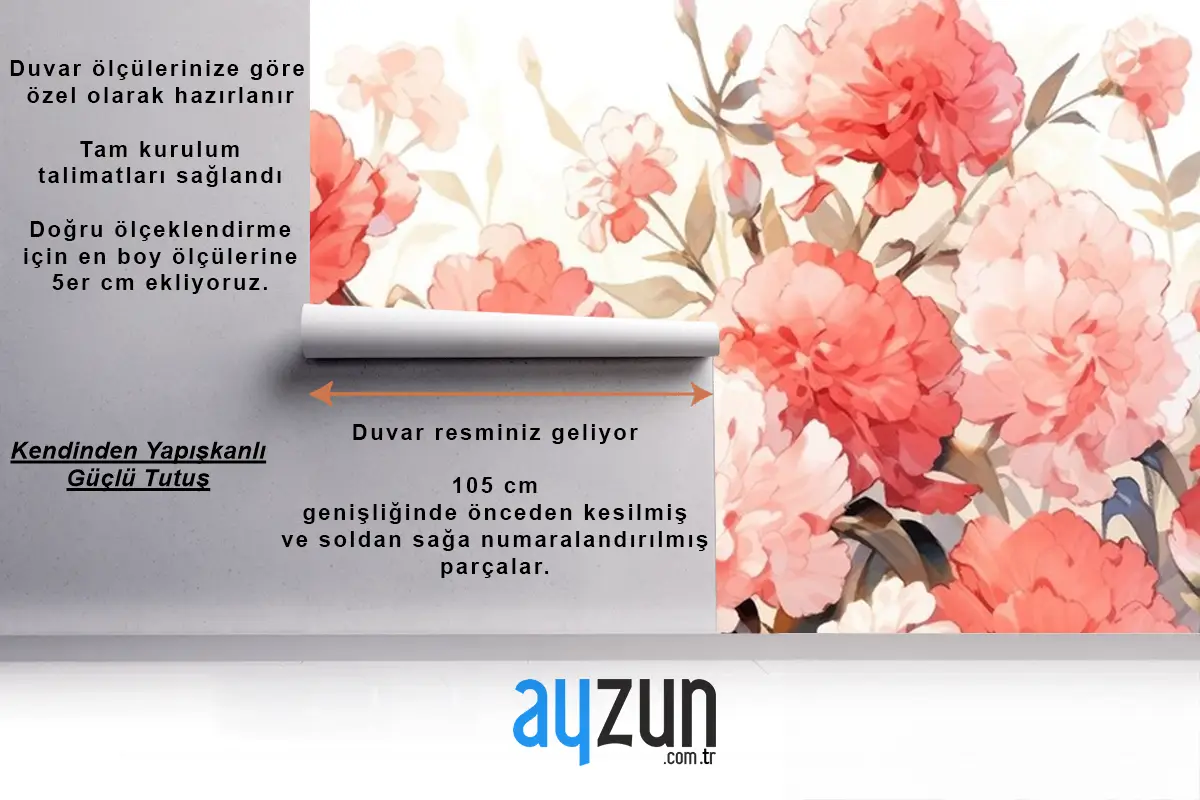 Tamamlayıcı Renklerle Suluboya Vintage Karanfil Deseni Duvar Kağıdı