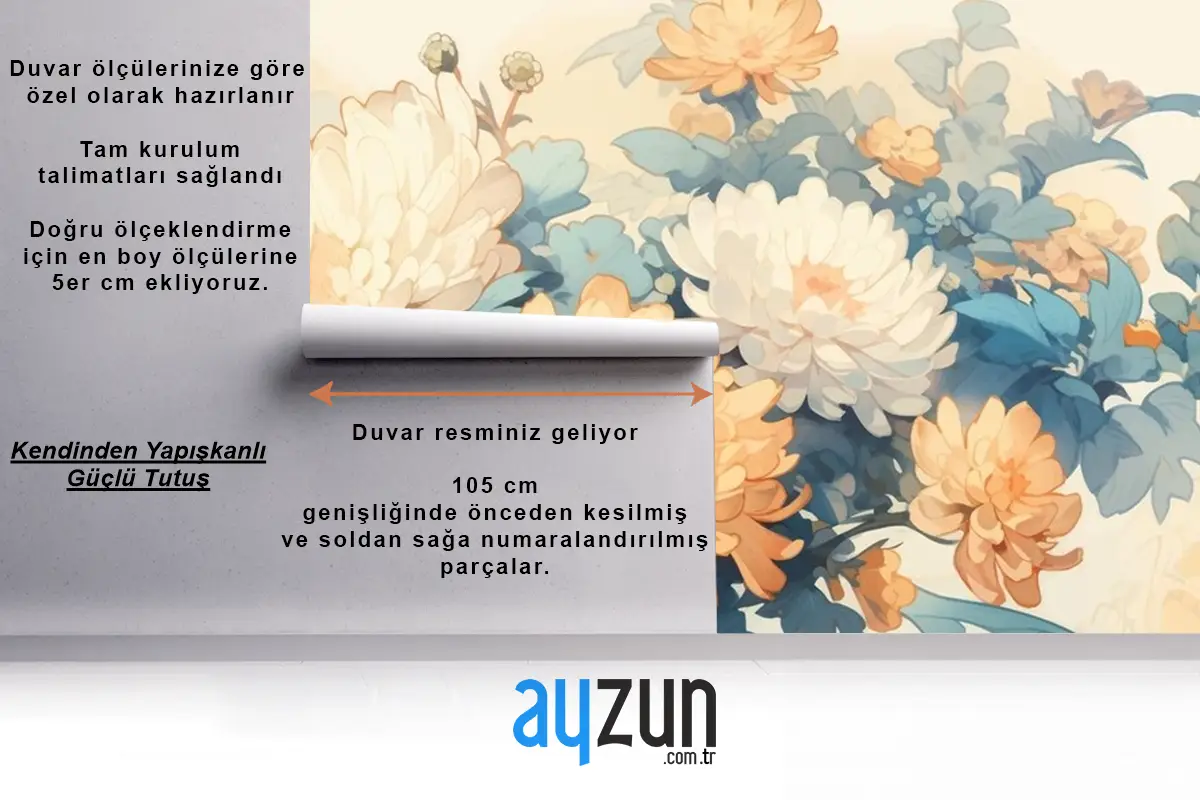 Tamamlayıcı Renklerle Suluboya Vintage Krizantem Teması Duvar Kağıdı
