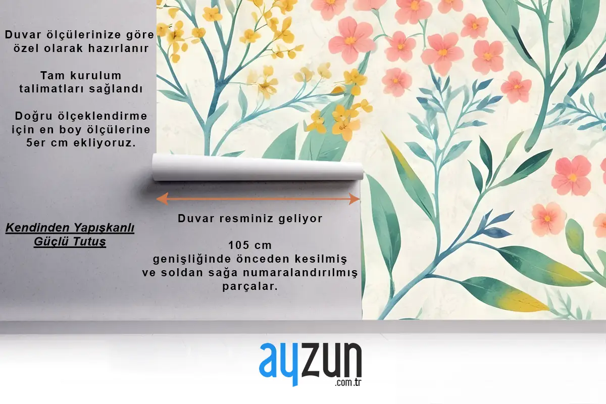 Botanik Yapraklı Suluboya Vintage Çiçekli Yatak Odası Duvar Kağıdı