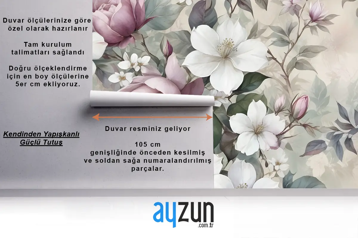 Suluboya Vintage Çiçek Duvar Kağıdı 