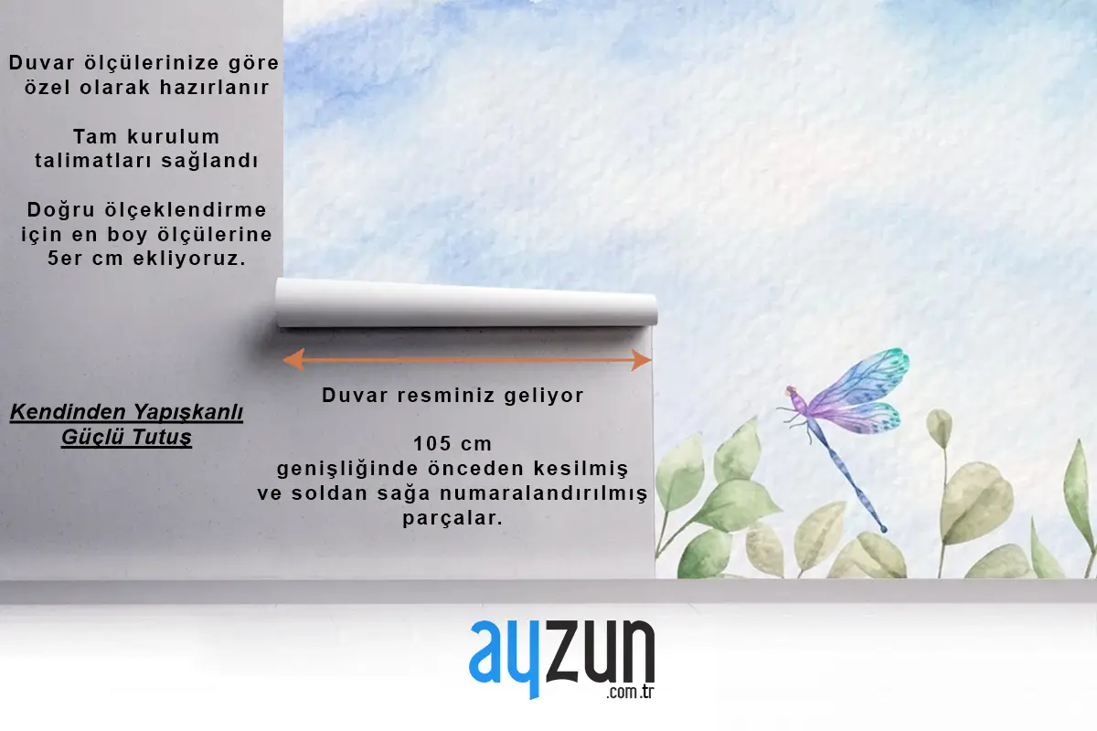 Suluboya Yabani Yapraklar Yusufçuk Çocuk Odası Duvar Kağıdı Ile Manzara Arka Plan
