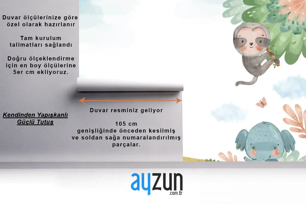 Suluboya Yaban Hayatı Arka Plan Çocuk Odası Duvar Kağıdı 