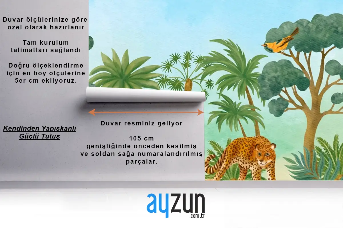 Suluboya Yaban Hayatı Arka Plan Çocuk Odası Duvar Kağıdı 