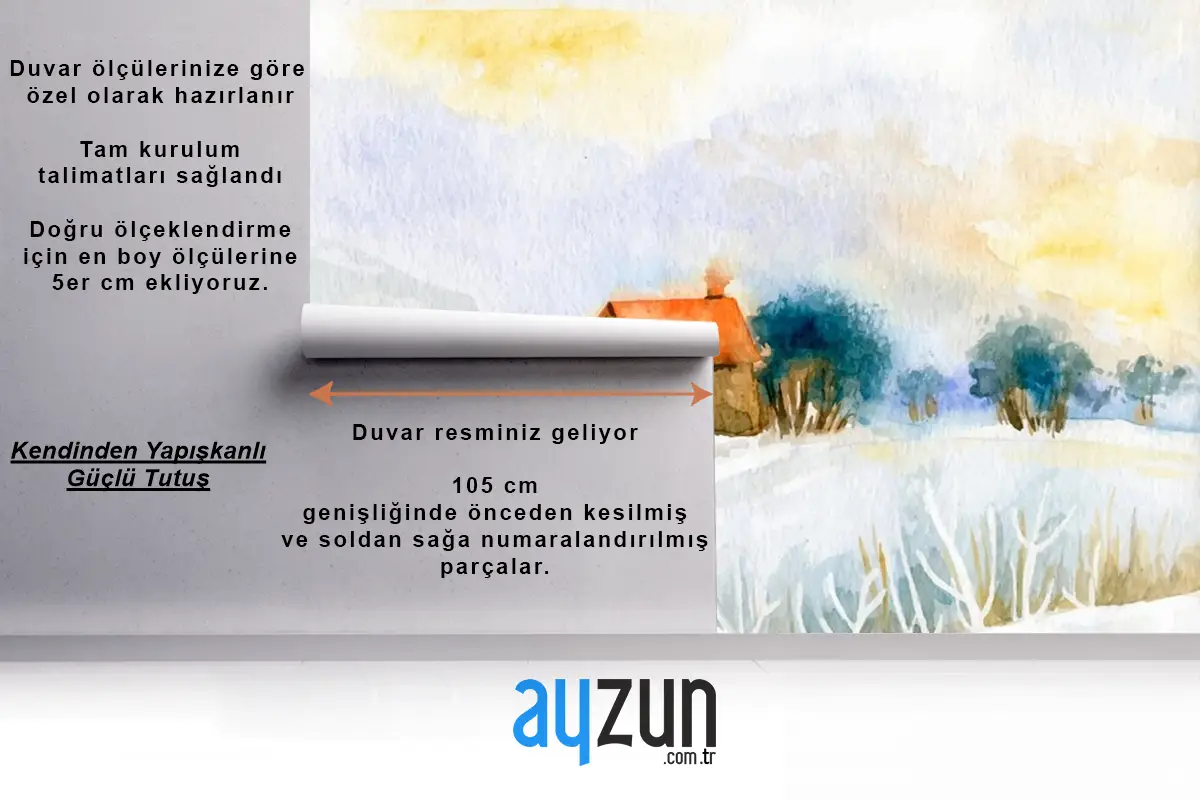 Suluboya Kış Manzarası Yemek Odası Duvar Kağıdı