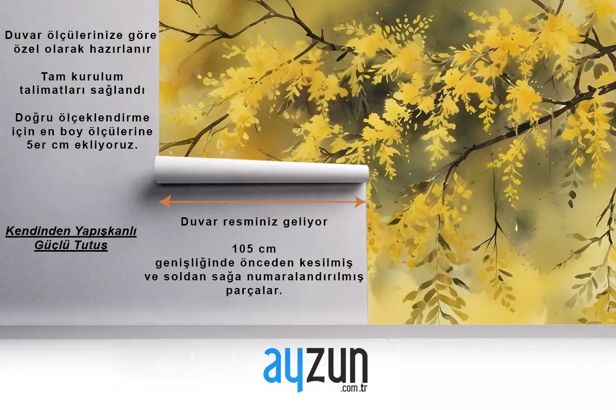 Suluboya Sarı Ağaç Manzara Duvar Kağıdı 