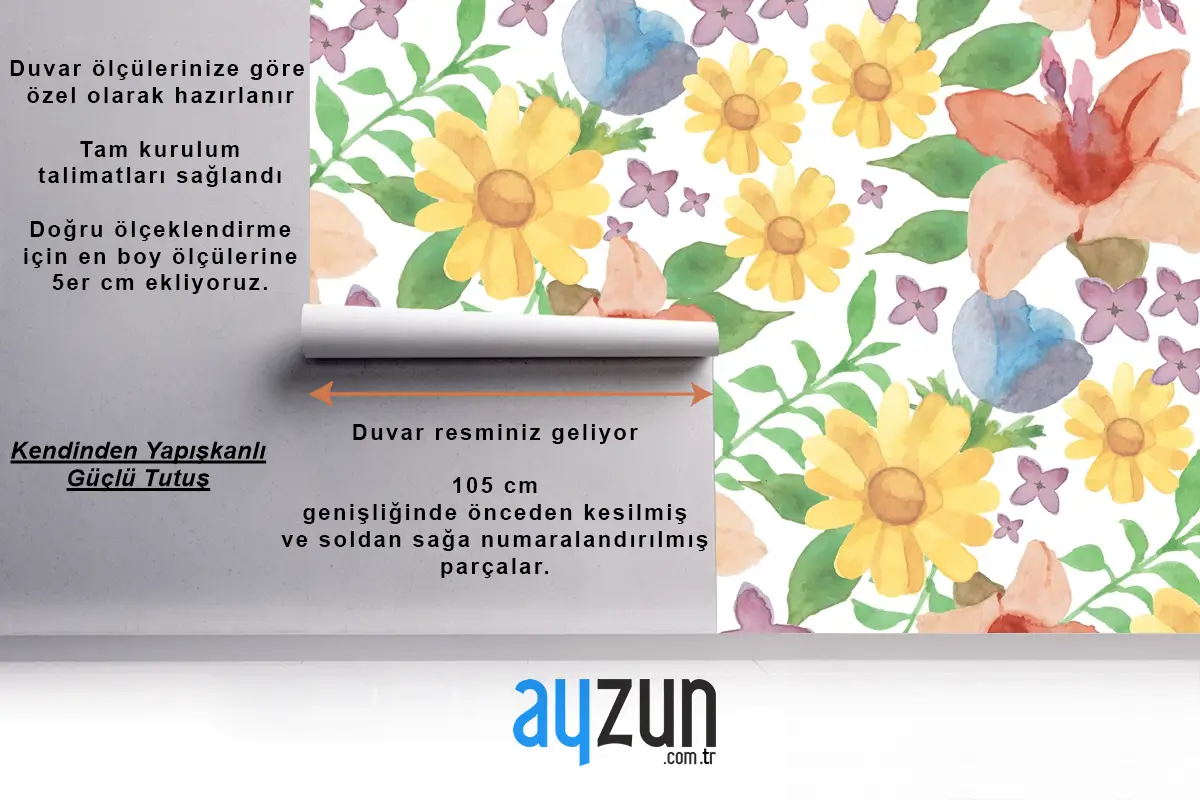 Zambaklarla Suluboya Çiçek Arka Plan Mutfak Duvar Kağıdı