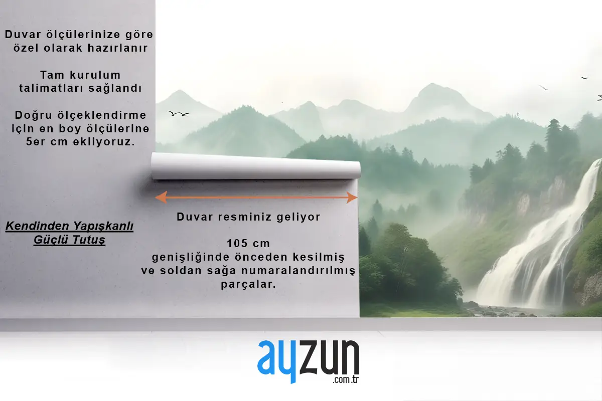 Puslu Yeşil Orman Manzarası Duvar Kağıdı Duvar Ile Şelale