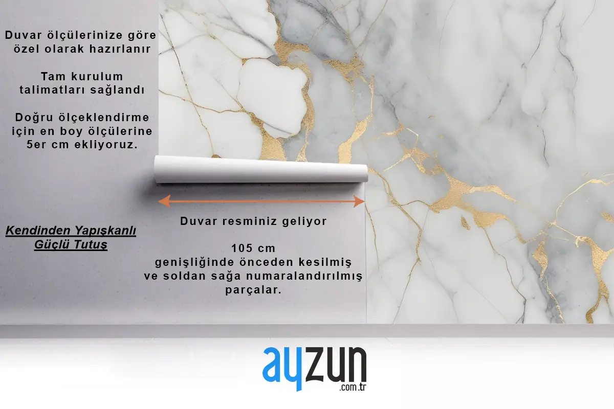 Altın Damarlı Beyaz Ve Gri Mermer Dokusu Yatak Odası Duvar Kağıdı