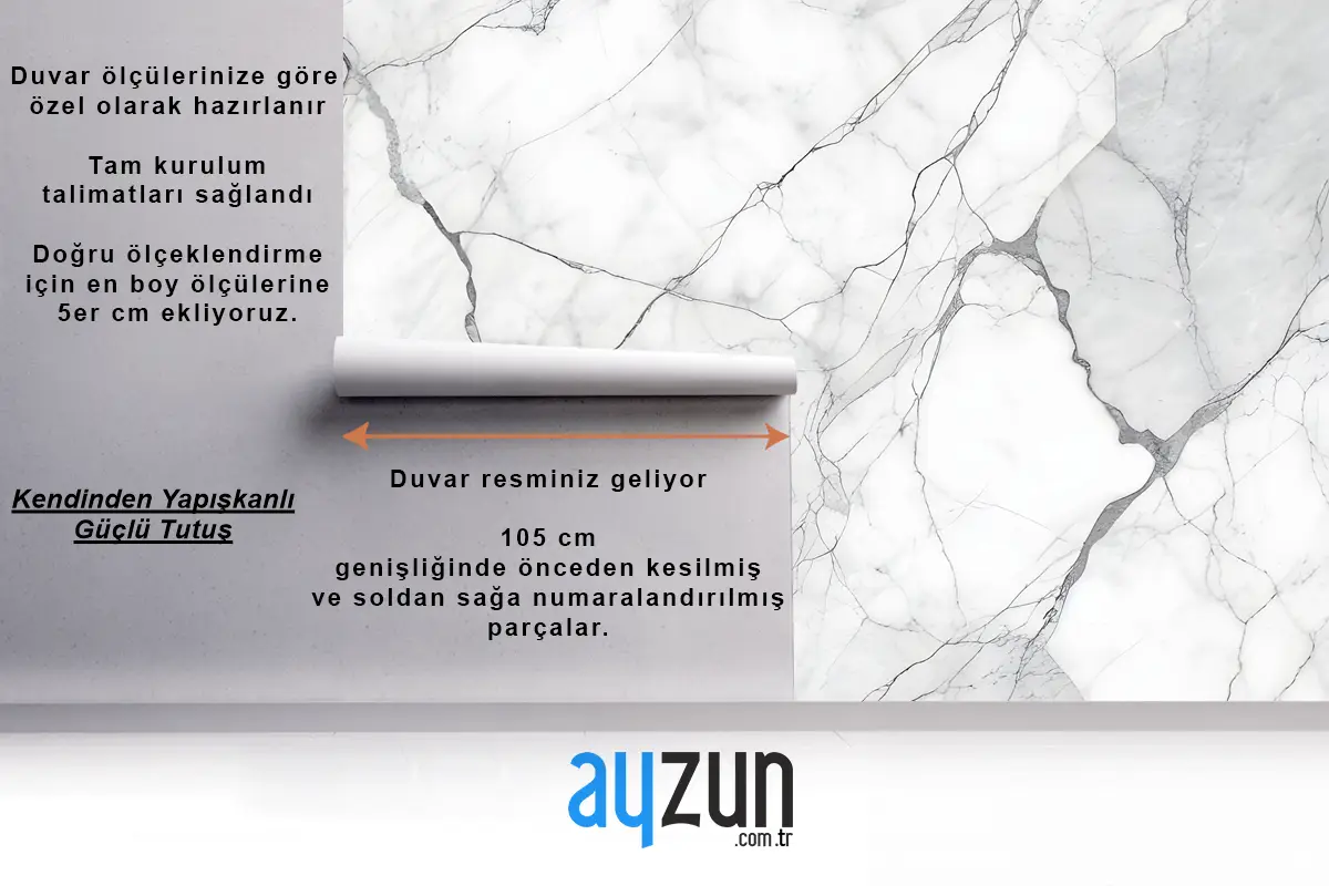 Gri Damarlı Beyaz Mermer Doku Oturma Odası Salon Duvar Kağıdı