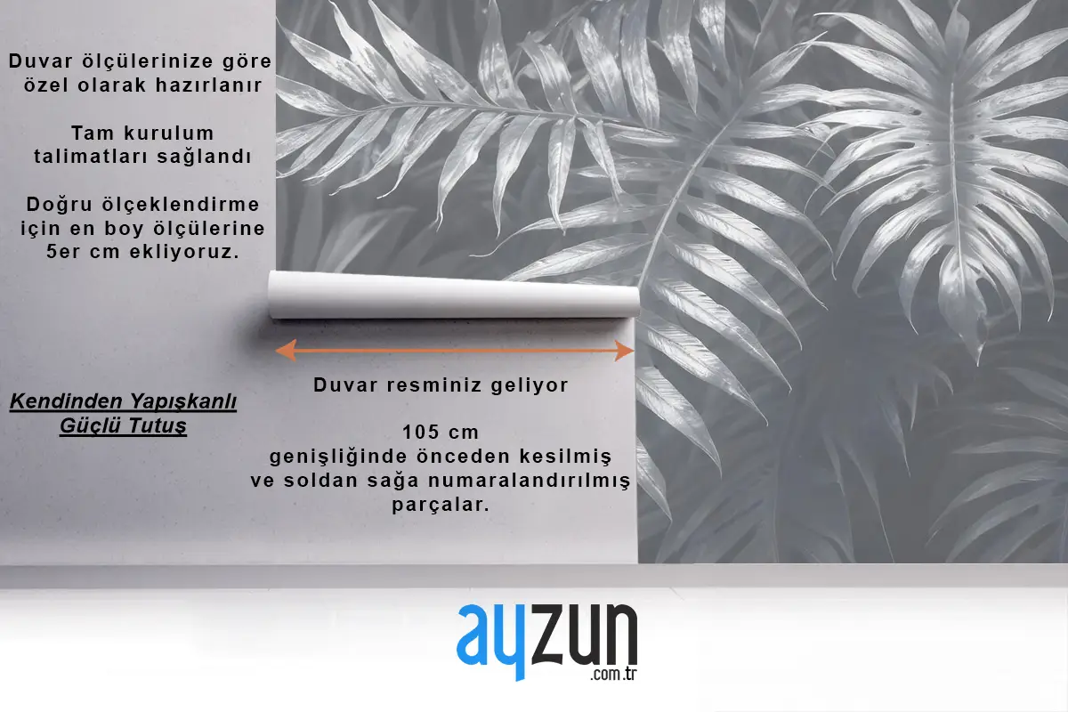 Beyaz Tropikal Yapraklı Duvar Kağıdı 