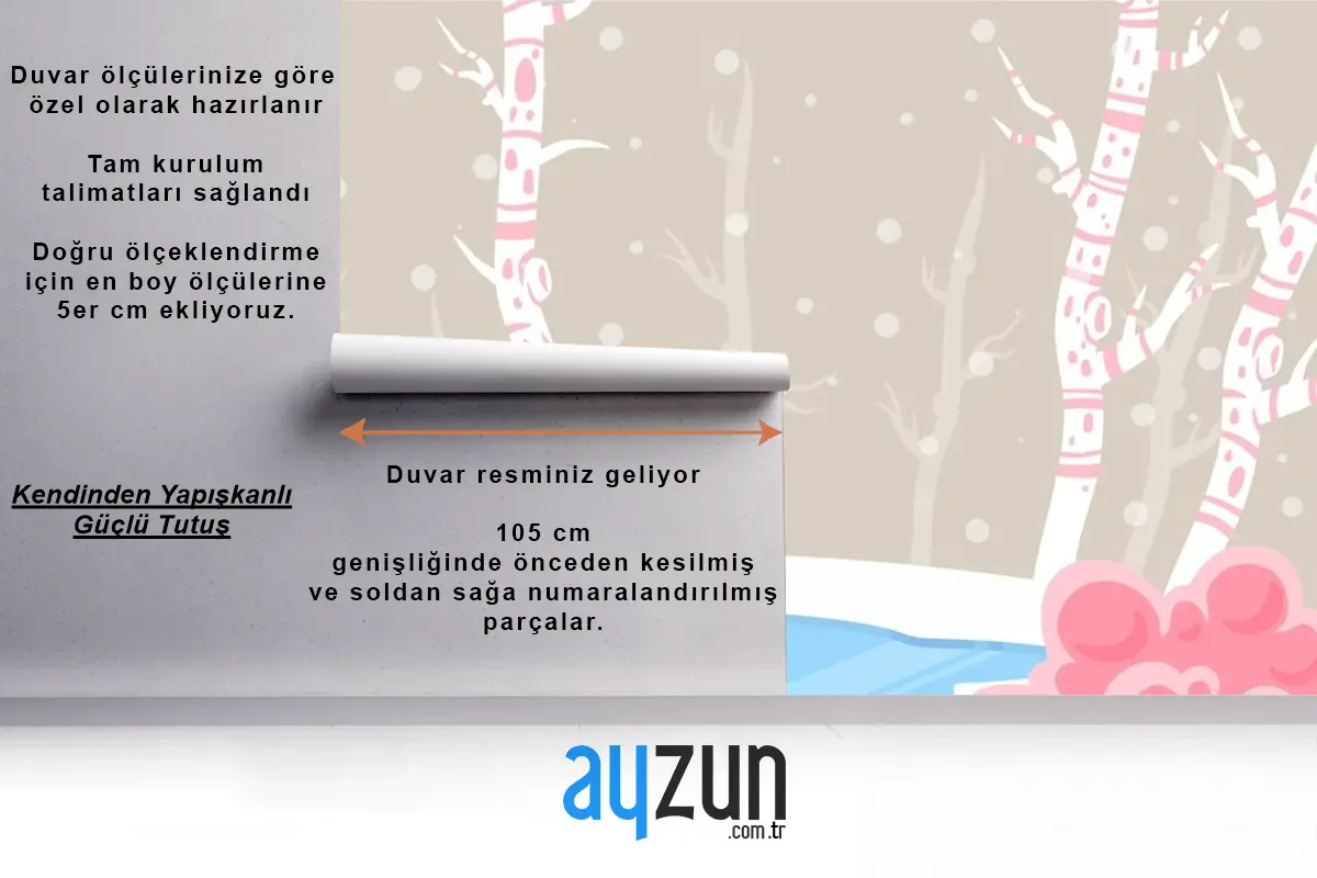 El Çizimi Çocuk Odası Duvar Kağıdı Duvarında Kış Konsepti