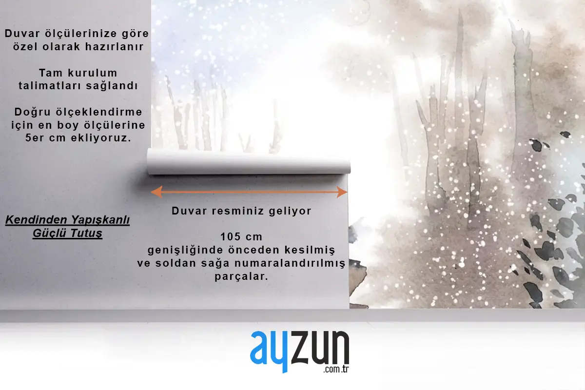 Kış Harikalar Diyarı Manzarası Suluboya Çocuk Odası Duvar Kağıdı  Ile Boyalı
