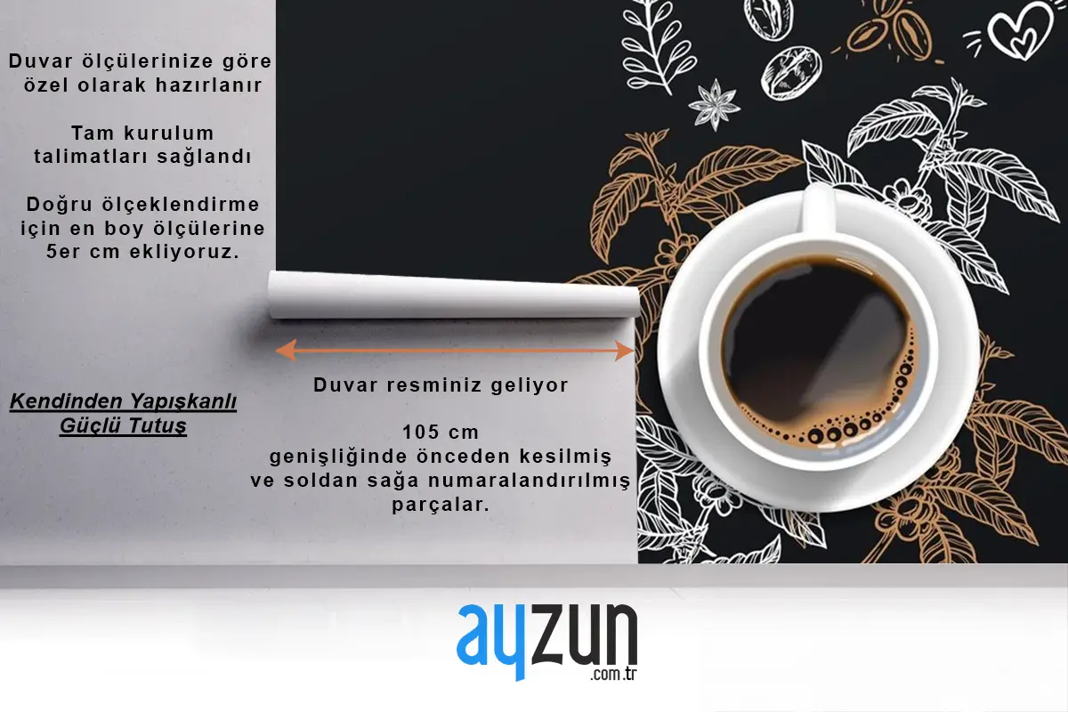 Yaprak Çizimleri Ve Gerçekçi Kahve Cafe Duvar Kağıdı