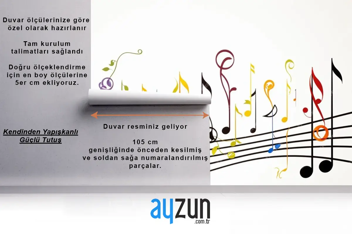 Yaprak Tasarımlarıyla Müzik Notaları Duvar Kağıdı