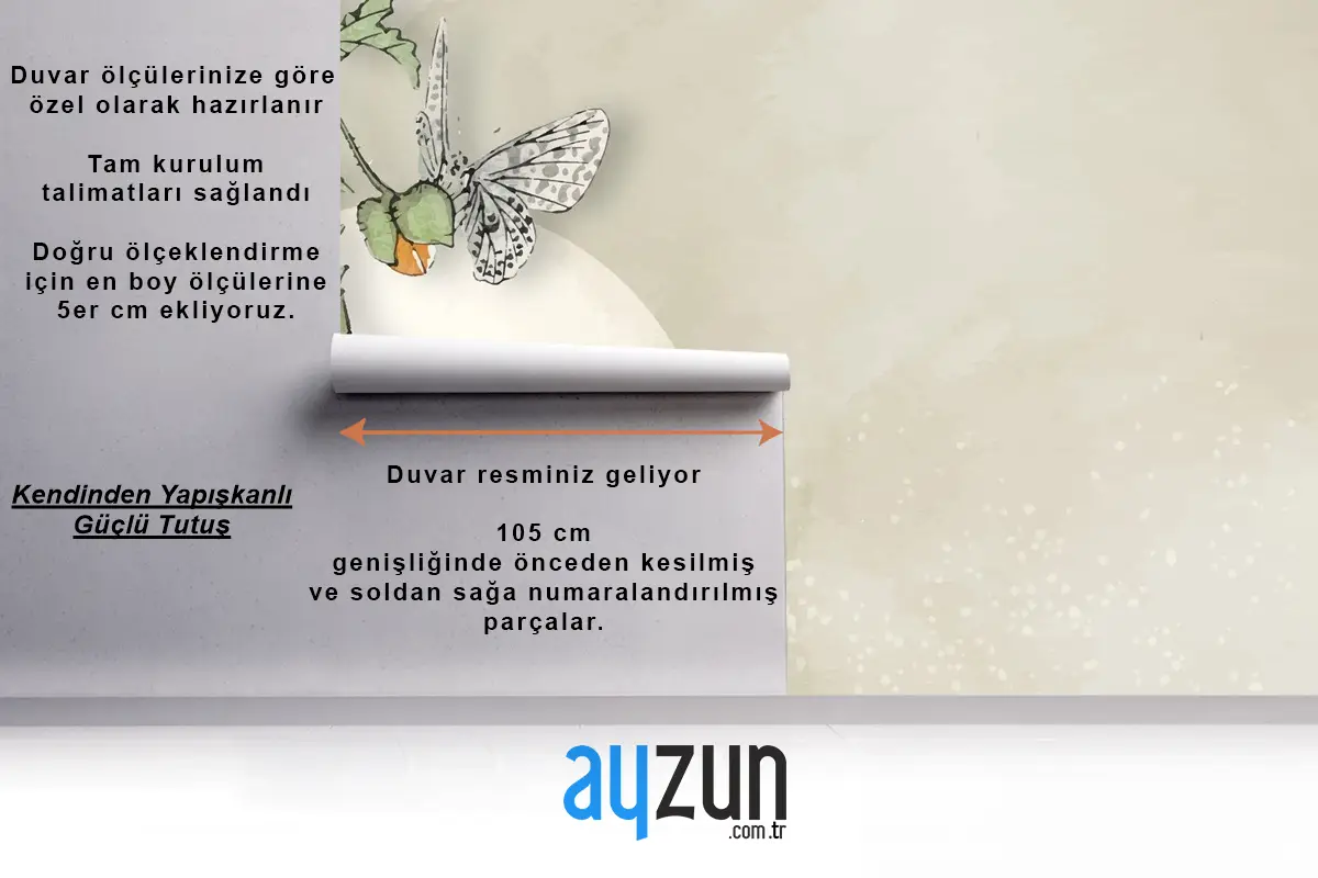 Yapraklı Kelebek Tasarım Vintage Duvar Kağıdı