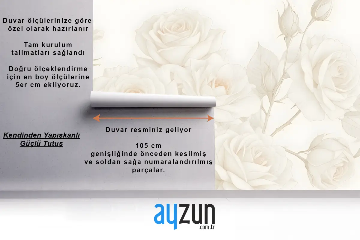 Sarı Büyük Resimli Güller Oturma Odası Salon Duvar Kağıdı