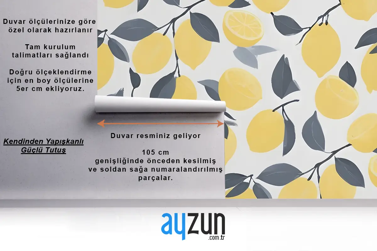 Sarı Limon Modern Tekrar Desenli Mutfak Duvar Kağıdı