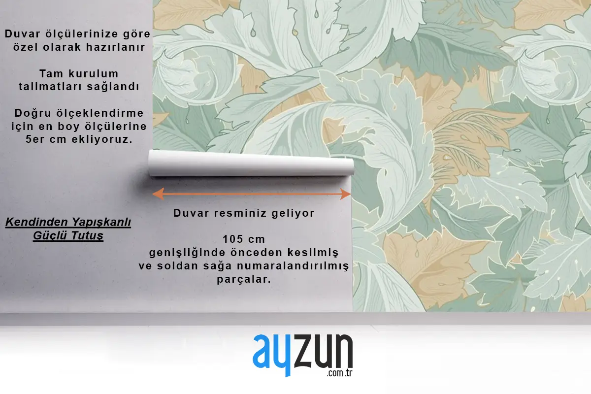 Yeşil Çiçek Deseni Vintage Duvar Kağıdı