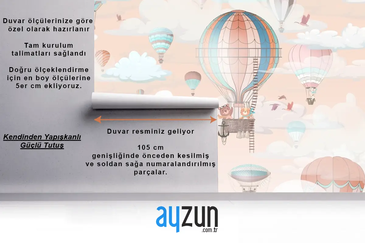 Yumuşak Pembe Sıcak Hava Balonları Bebek Odası Duvar Kağıdı