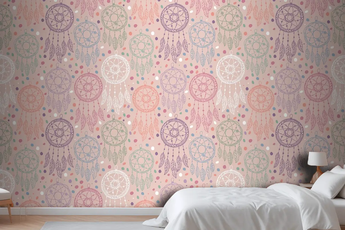 Elle Çizilmiş Boho Desen Tasarımı Yatak Odası Duvar Kağıdı Duvar Gravür