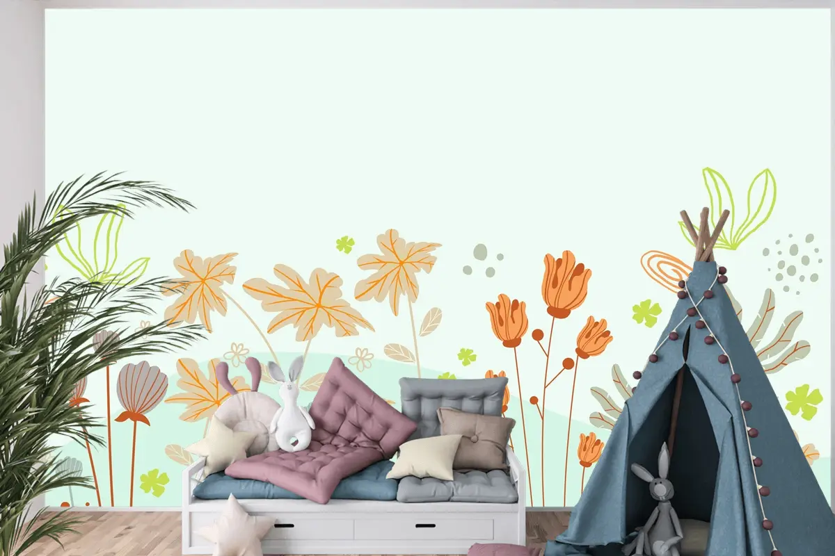 Güzel Ve Yaratıcı Çiçekli Çocuk Odası Duvar Kağıdı 