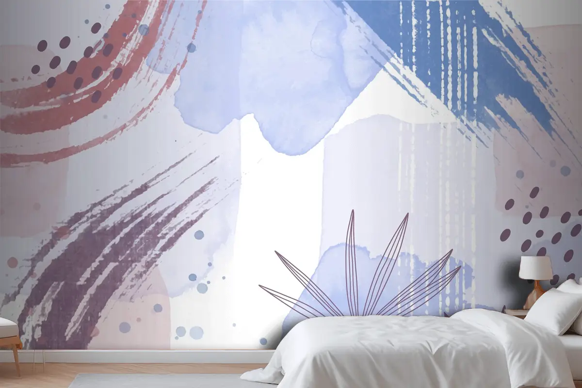 Yaprakları Ile Suluboya Soyut Arka Plan Yatak Odası Duvar Kağıdı