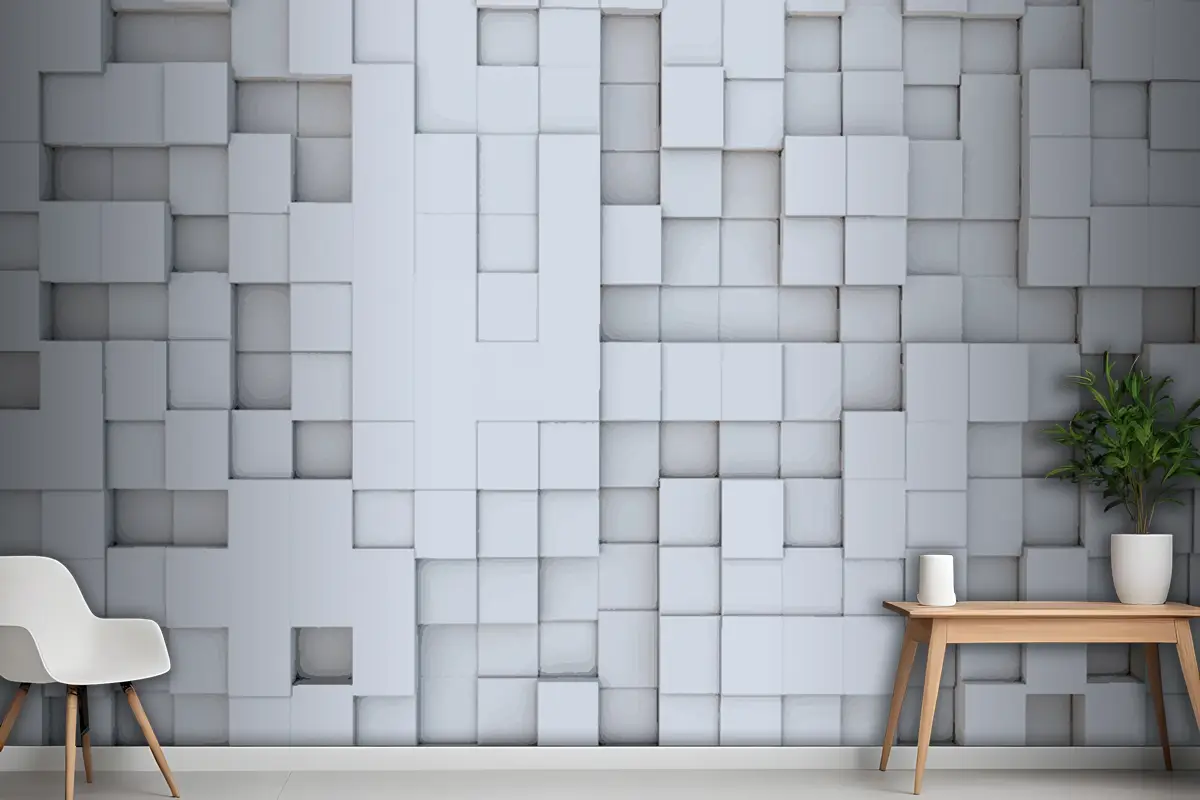 Gerçekçi 3D Kareler Geometrik Ofis Duvar Kağıdı