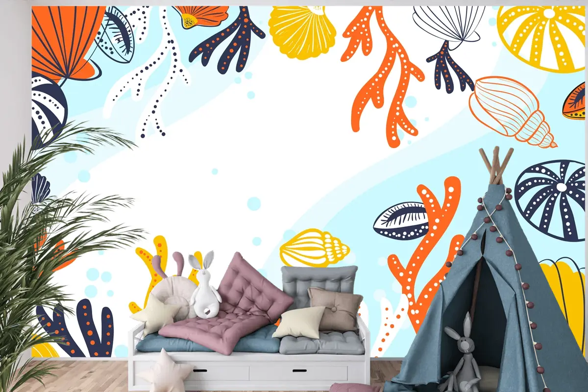 Elle Çizilmiş Su Arka Plan Çocuk Odası Duvar Kağıdı 